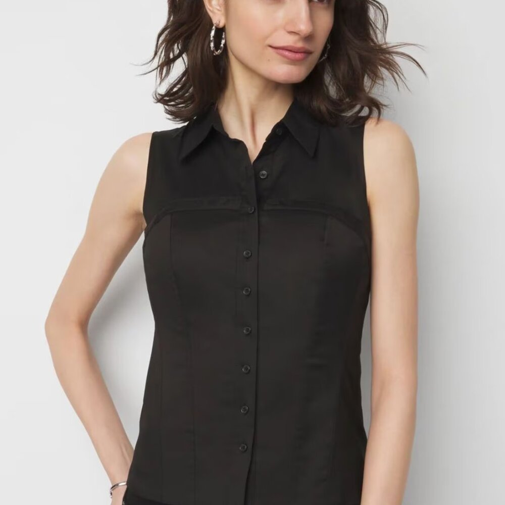 WHBM Corset Top - Sleeveless Corset Poplin Shirt